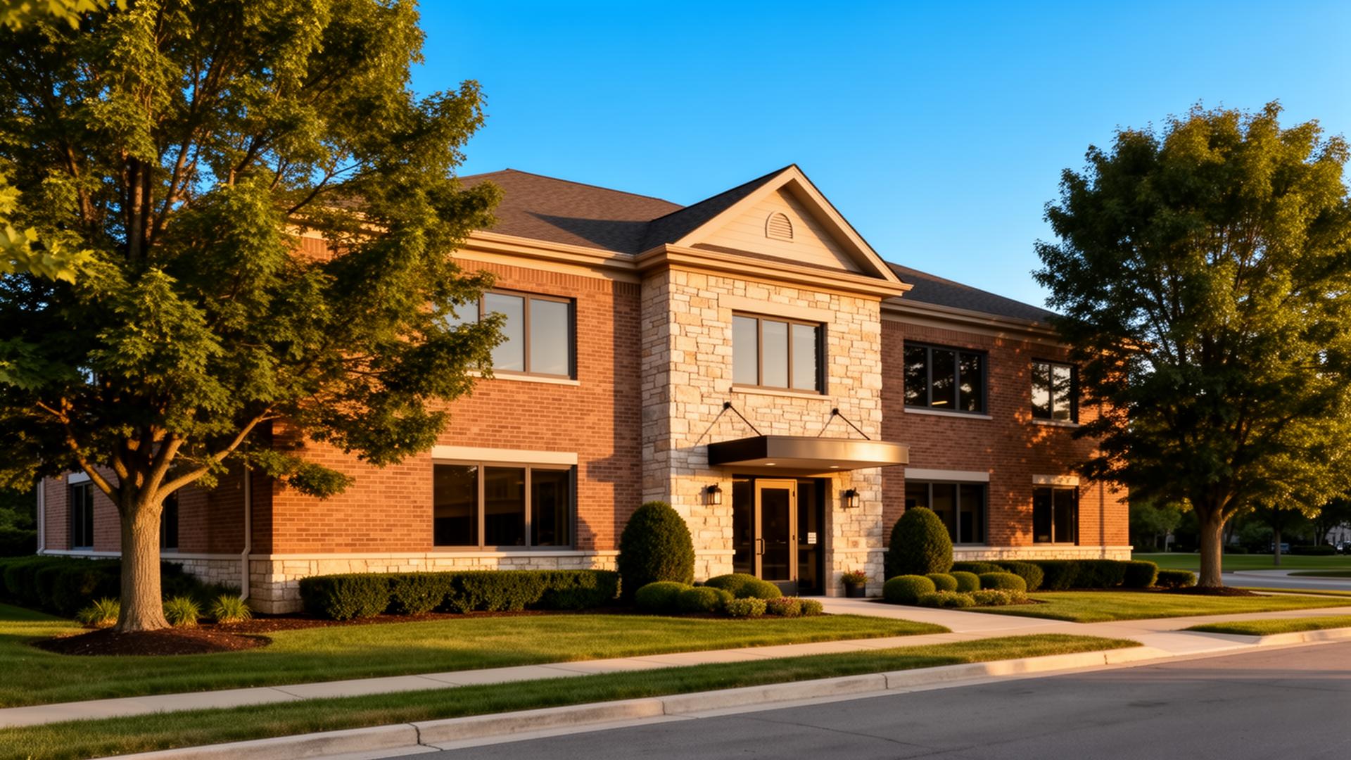 Suburban professional office building on Rand Road in Arlington Heights, Illinois