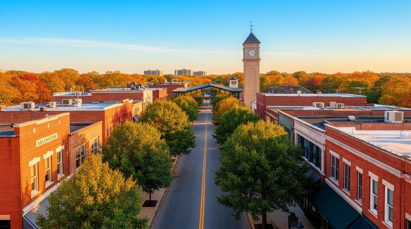 Downtown Arlington Heights, Illinois at golden hour